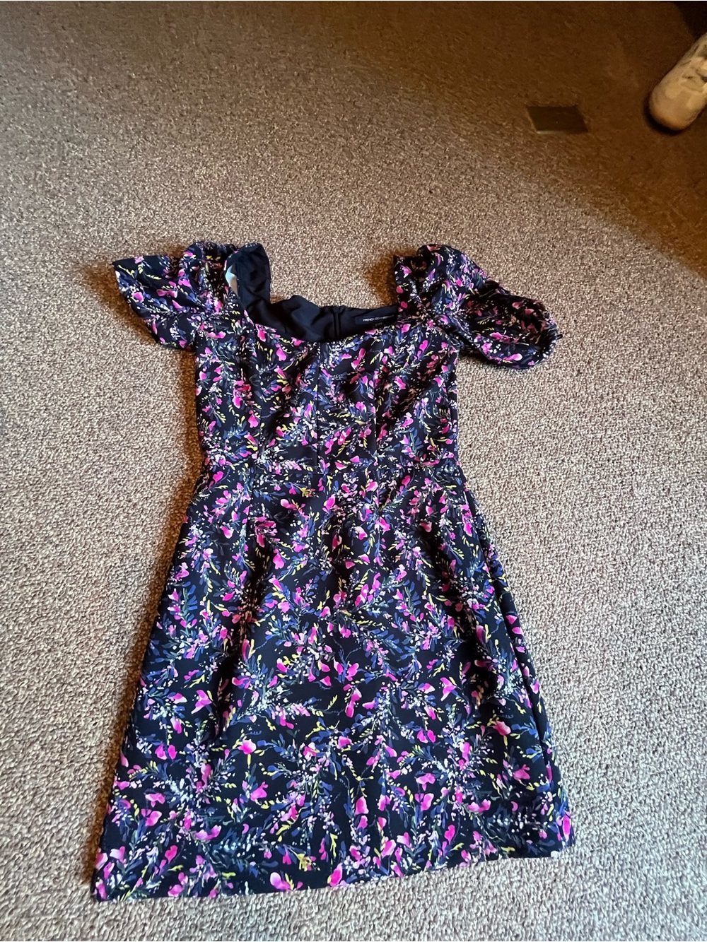 French Connection Berina Whisper Black Mini Dress with Pink & Green Floral Print